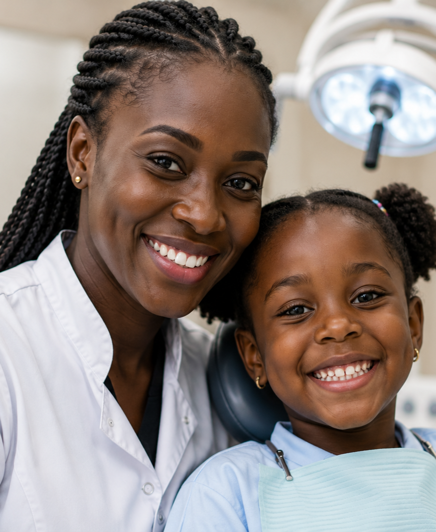 Molete Dental Clinic dentist smiling with a young patient